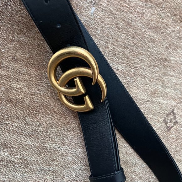 AUTH GUCCI Marmont leather belt with shiny buckle main image 5
